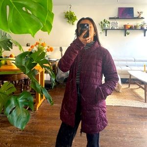 Asymetrical Maroon North Face Light Puffy